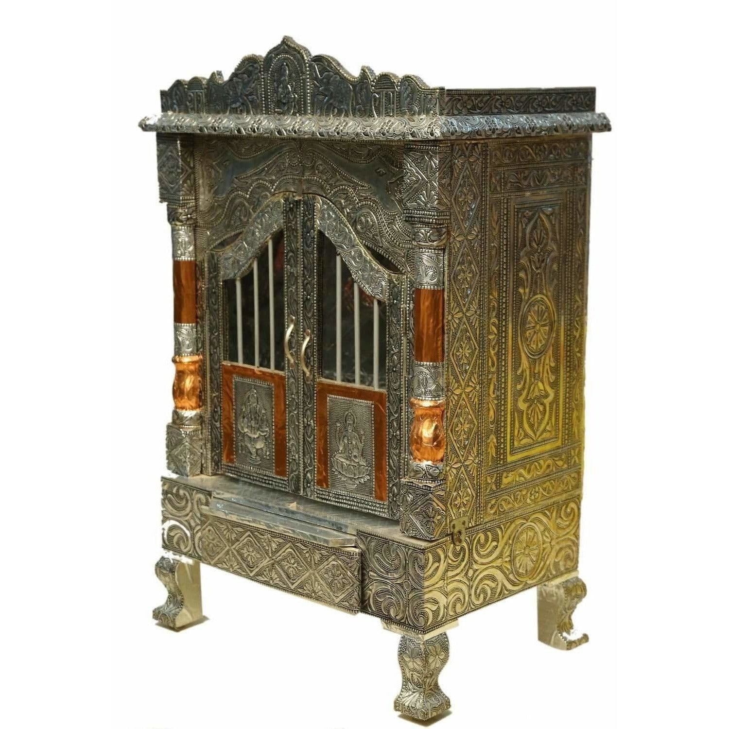 Silver Coated and Copper 2 Door Open Pooja Mandir / Pooja Mandiram Silver Coated and Copper - Grab2buy