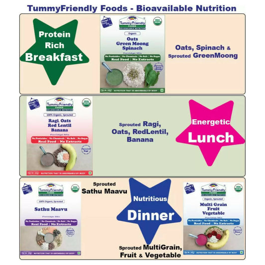 TummyFriendly Foods Organic Certified Stage3 Sprouted Porridge Mixes Combo - 4 Packs With Oats for 8 Months Old Baby Grab2Buy TummyFriendly Foods Grab2Buy