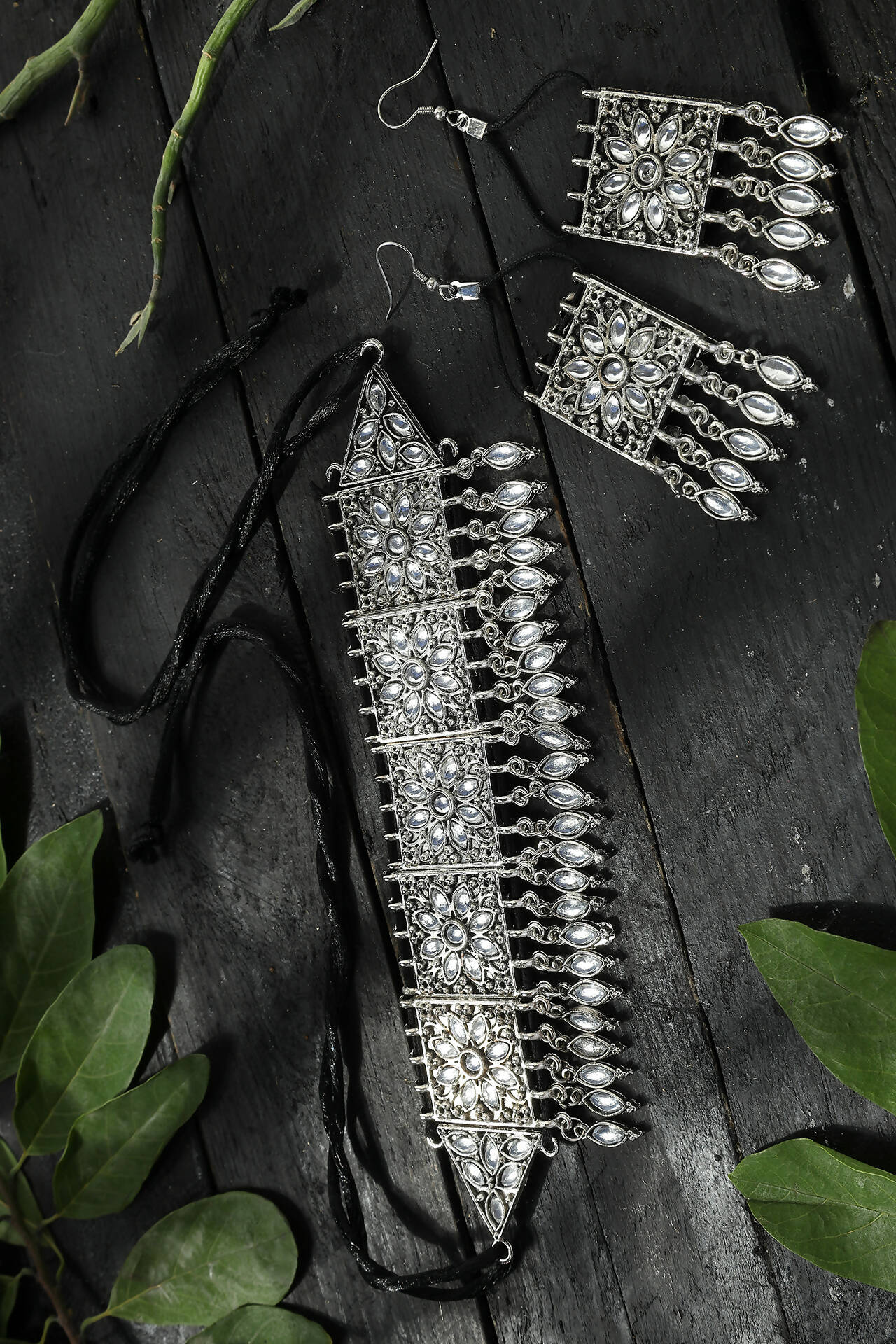 Mominos Fashion Johar Kamal Women Silver-Plated Brass Finish Mirror Work Choker - Grab2buy