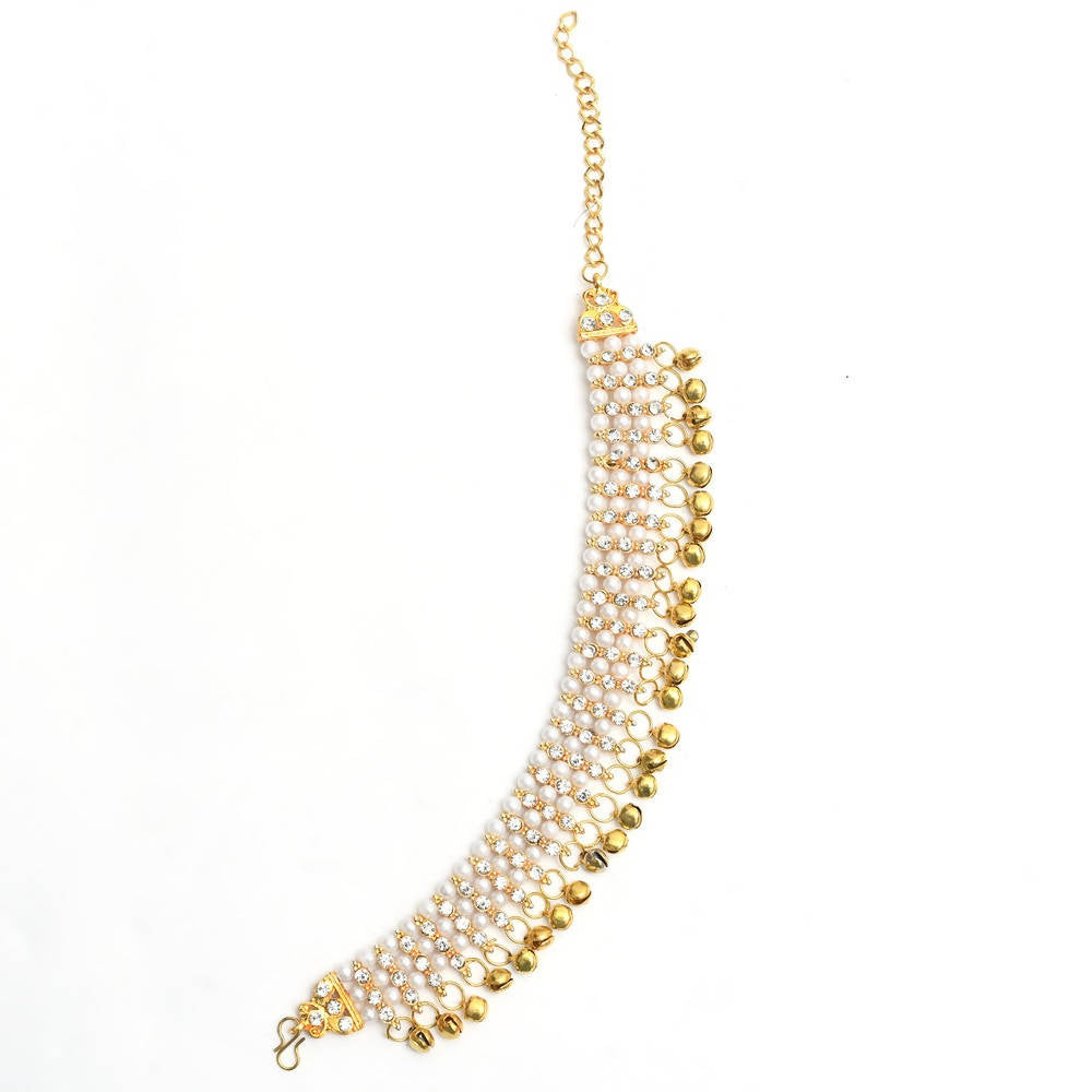 Mominos Fashion Kamal Johar Gold-Plated Pearls Anklets