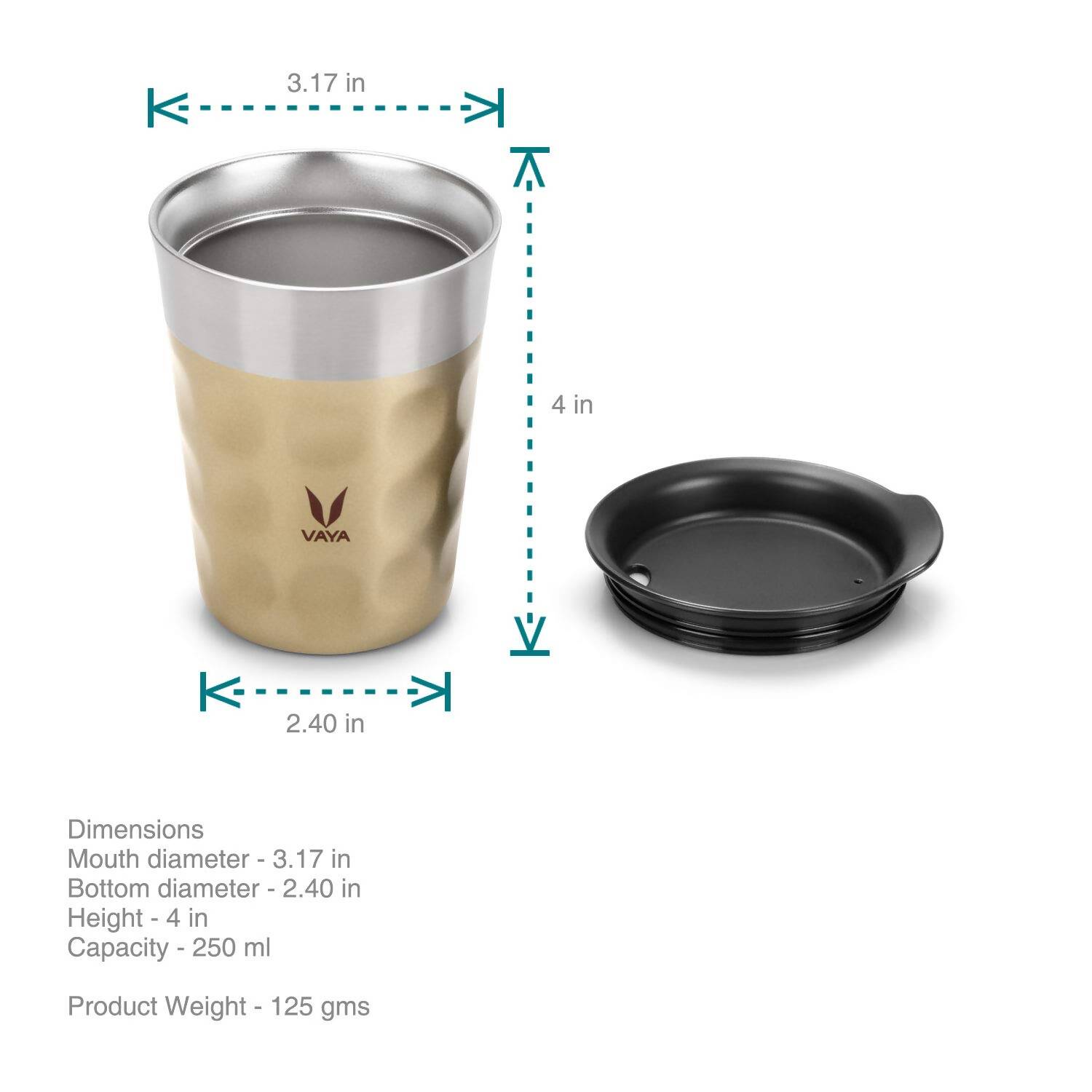 Vaya Popcup Insulated Coffee Mug Tumbler With Lid - 250 ml (Gold) - Grab2buy