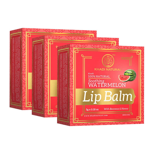 Khadi Natural Watermelon Lip Balm - With Beeswax & Honey Combo Pack Of 3 - 5g Each