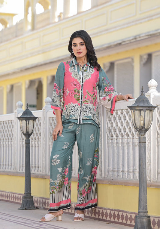 Printed Pure Muslin Co-Ords Set Luxury Premium, Multicolor - Hiral Fashion