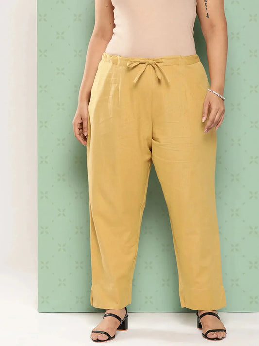 Yufta Women Plus Size Beige Cotton Ethnic Trousers Grab2Buy Yufta Grab2Buy