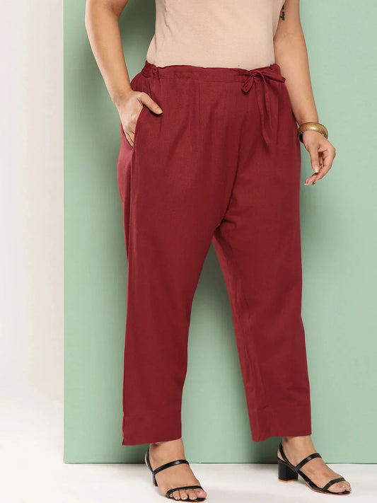 Yufta Women Plus Size Maroon Cotton Ethnic Trousers Grab2Buy Yufta Grab2Buy