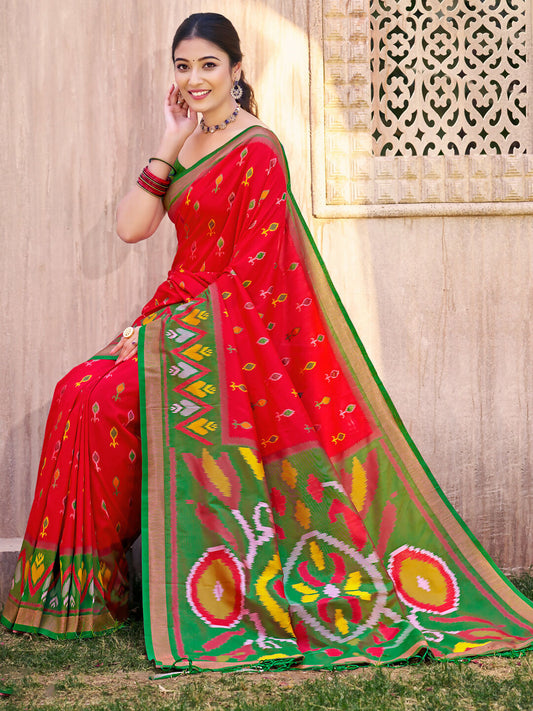 Shree Shyam Fashion Red Pochampally Silk Saree