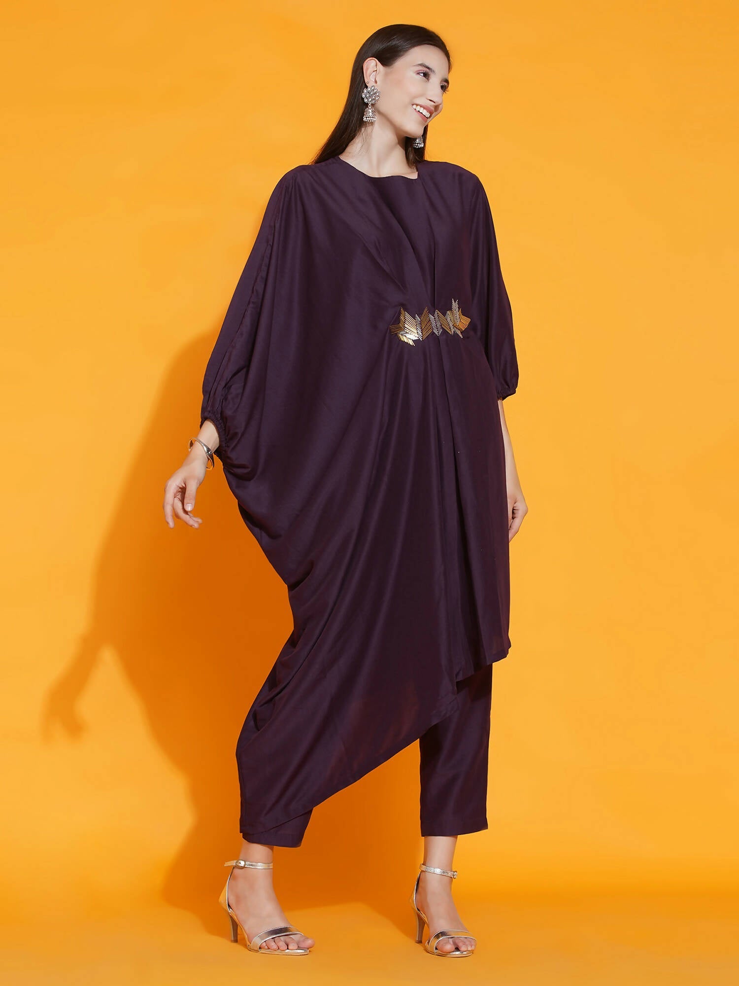 Women Republic Purple Fusion Style Kurta With Hand Embellishment And Pants - Grab2buy