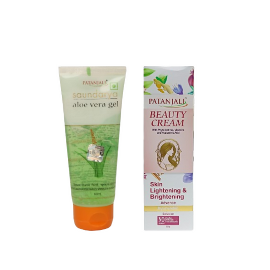 Patanjali Saundarya Aloe Vera Gel & Beauty Cream Combo | Ayurvedic Skin Care Duo for Hydration & Glow