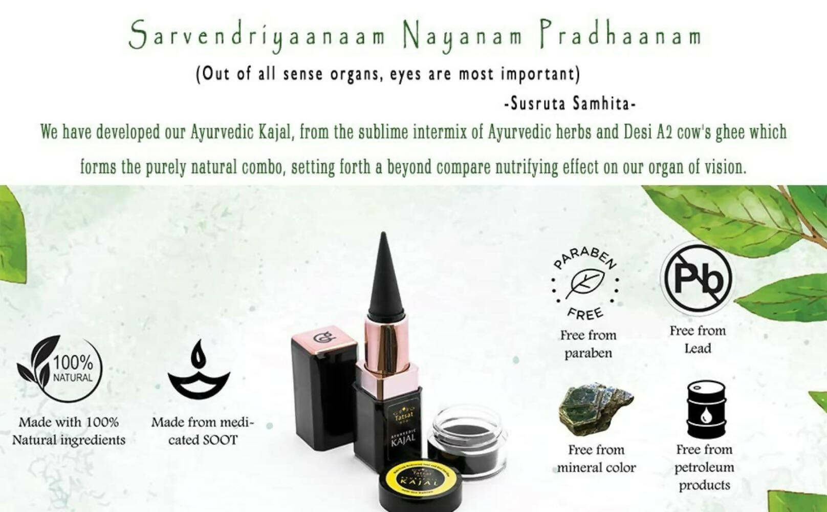 Tatsat 100% Natural Certified Ayurvedic Kajal With Pure Herbs - Distacart