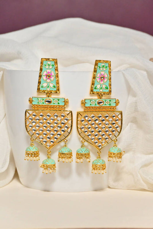 Traditional Gold-Plated Meenakari Green Jhumka Jhumki Earrings By House of Ree - Grab2buy