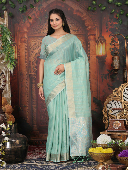 Shree Shyam Fashion Organza Rama Green Saree