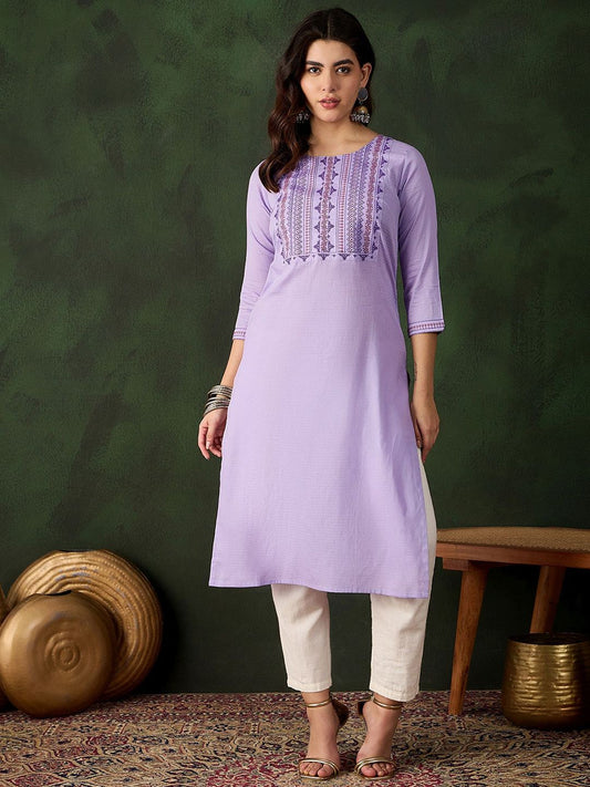 Sangria Embroidered Pure Cotton Straight Kurta | Grab2Buy