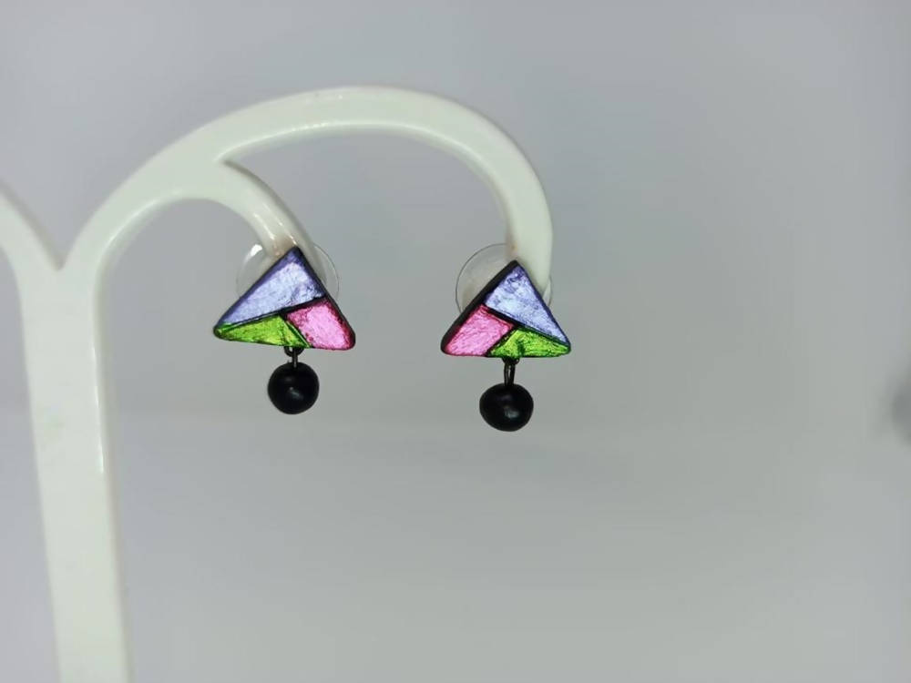 Terracotta Triangle Ear Studs With Drops