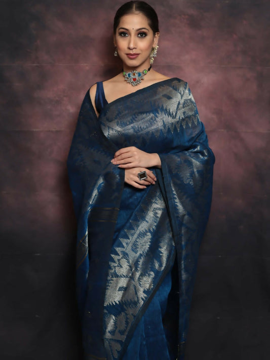 Exclusive Collection Deep Green Beautiful Linen Jamdani Grab2Buy