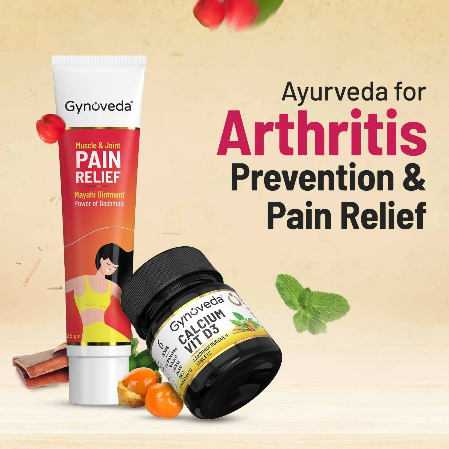 Gynoveda Calcium Vit D3 Tablets & Pain Relief Ointment Combo - Grab2buy