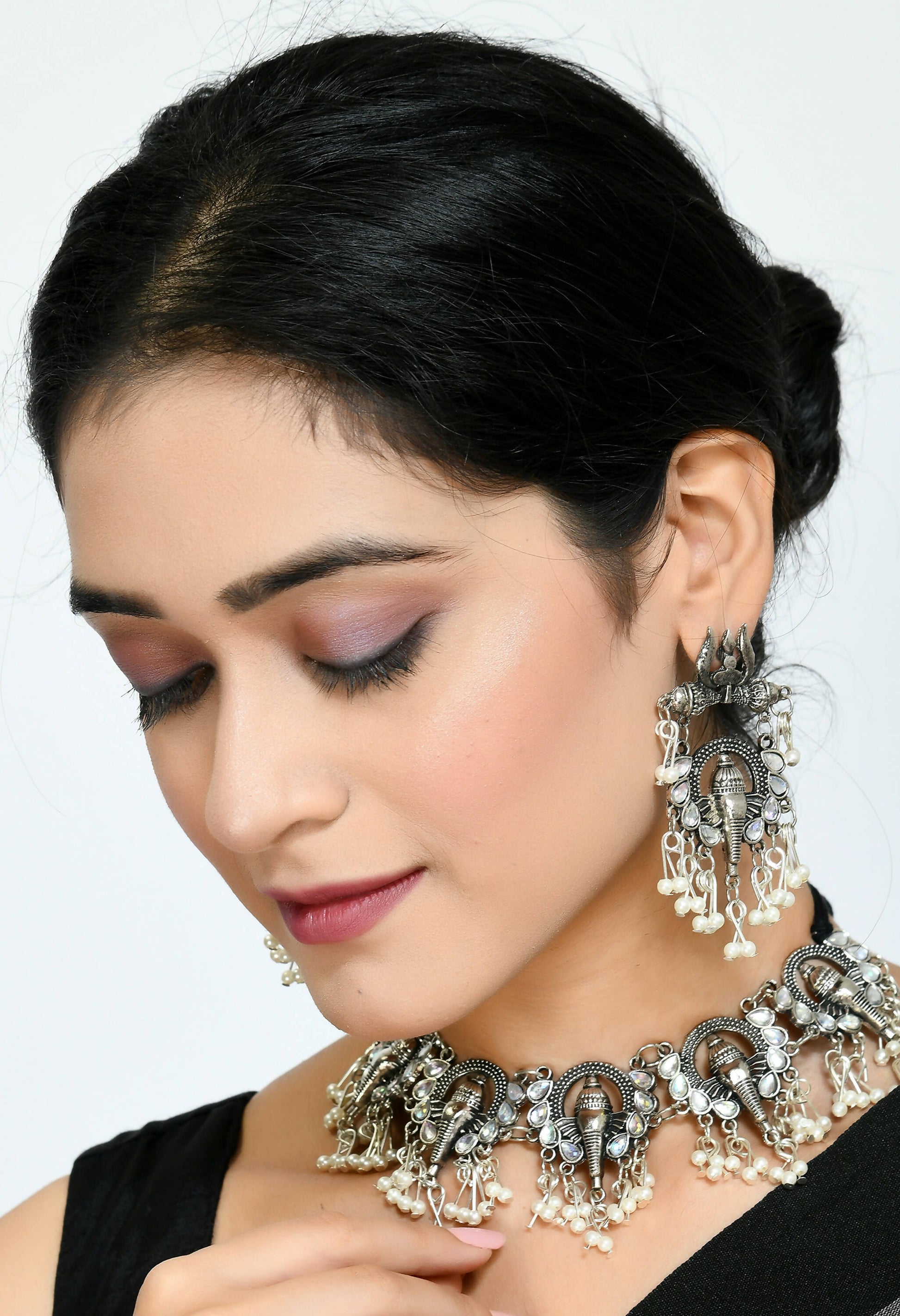 Mominos Fashion Johar Kamal Oxidised Silver-Plated Ganesha Design Necklace Choker Set for Women - Grab2buy