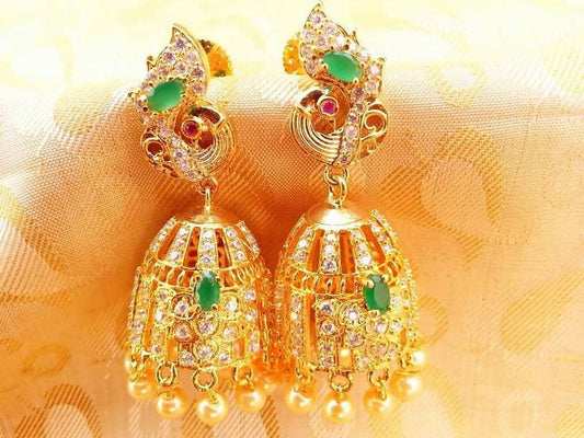 AD Emeralds Peacock Jhumkas Grab2Buy Mokshi Collections Grab2Buy