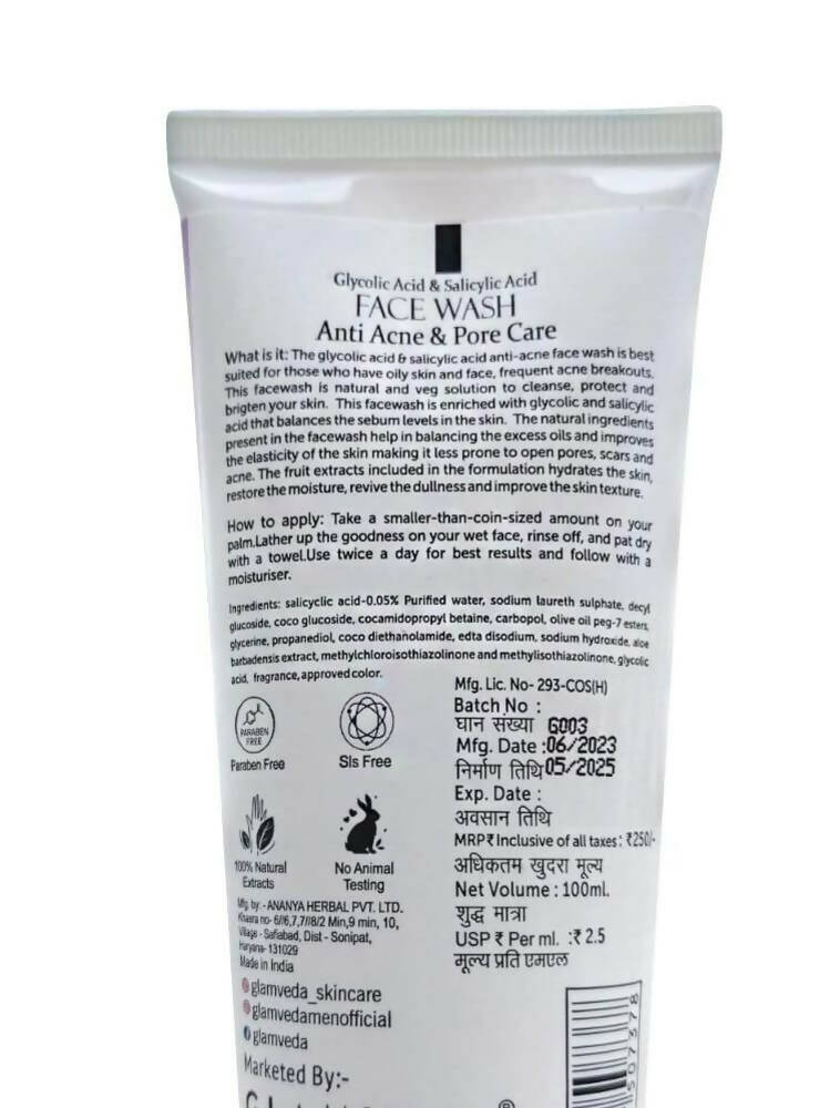 Glamveda Glycolic Acid & Salicylic Acid Anti Acne Face Wash - Grab2buy