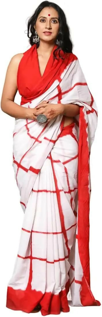 Exclusive Collection White Red Beautiful Mulmul Cotton Grab2Buy