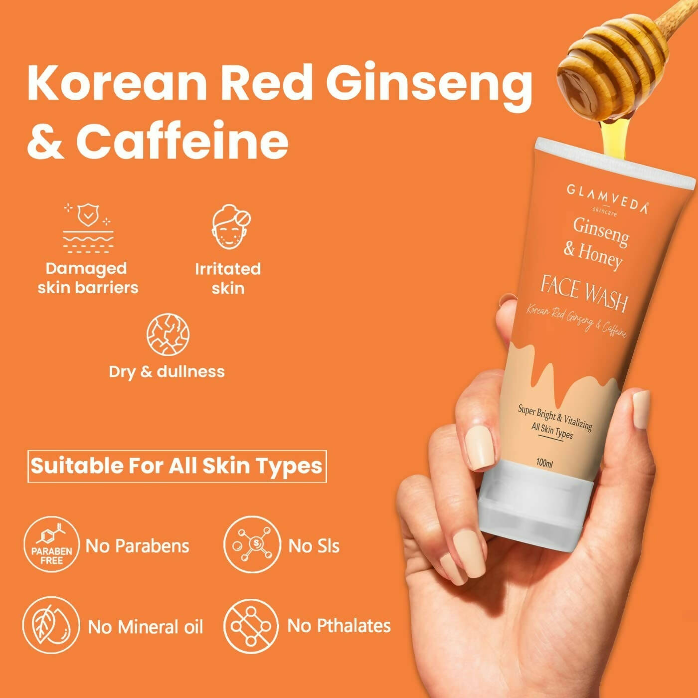 Glamveda Korean Ginseng & Honey Vitalizing Face Wash - Grab2buy