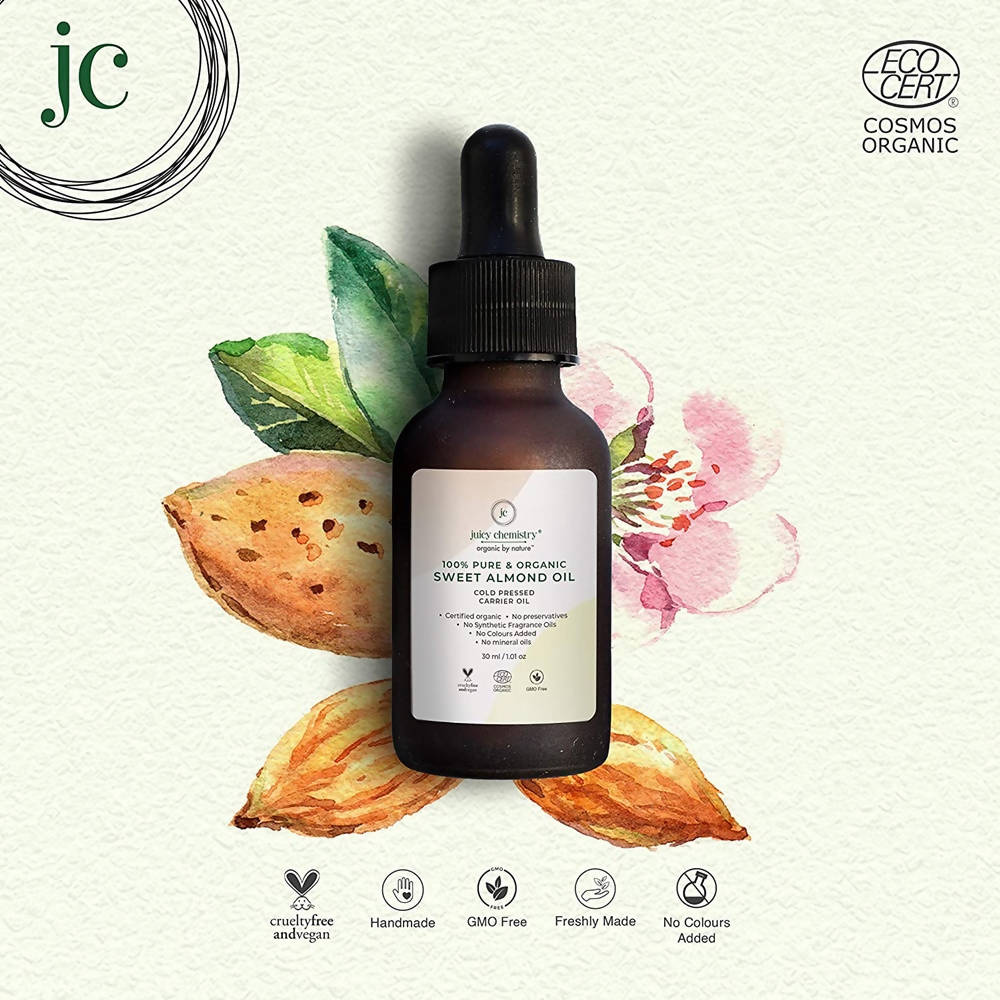 Juicy Chemistry Pure & Organic Sweet Almond Oil For Cold Pressed Carrier Oil - Grab2buy