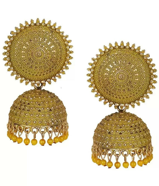 Mominos Fashion Joharkamal Gold-Plated Meenakari Jhumkas For Women & Girls (Yellow) - Grab2buy