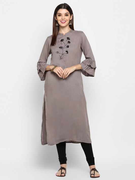 NOZ2TOZ Women Grey Rayon Kurti (1pc)