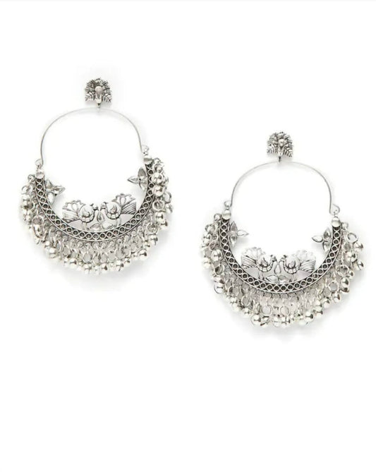 Mominos Fashion Silver-Plated Peacock Design Chandbali Earrings - Grab2buy