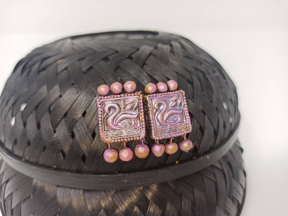 Terracotta Beautiful Swan Studs-Lavender