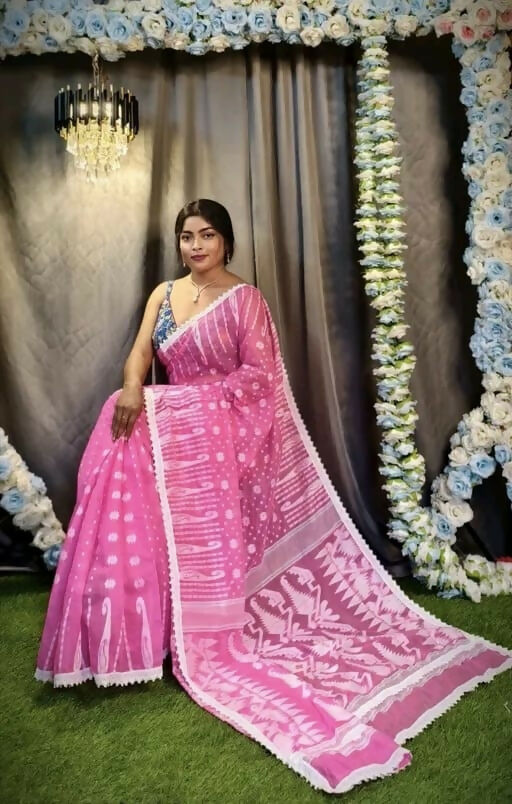 Exclusive Collection Beautiful Light Pink Jaal Jamdani Grab2Buy