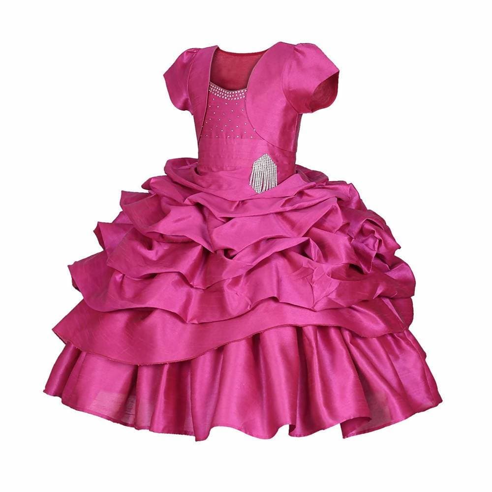 Asmaani Baby Girl's Pink Colour Satin A-Line Maxi Full Length Dress (AS-DRESS_22118) - Grab2buy