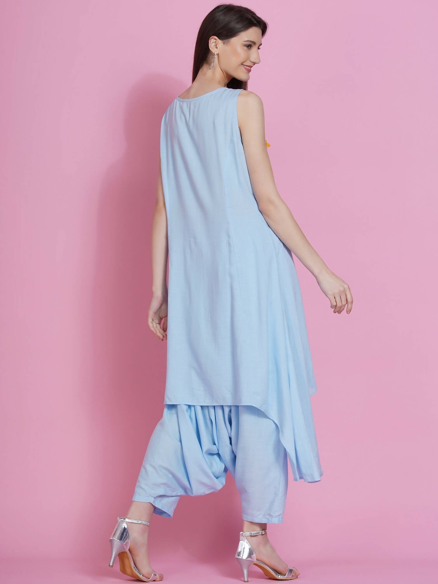 Women Republic Powder Blue Hand Embellished Kurta With Harem Pants - Grab2buy