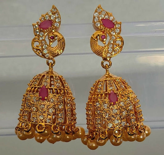 AD Ruby Peacock Jhumkas Grab2Buy Mokshi Collections Grab2Buy