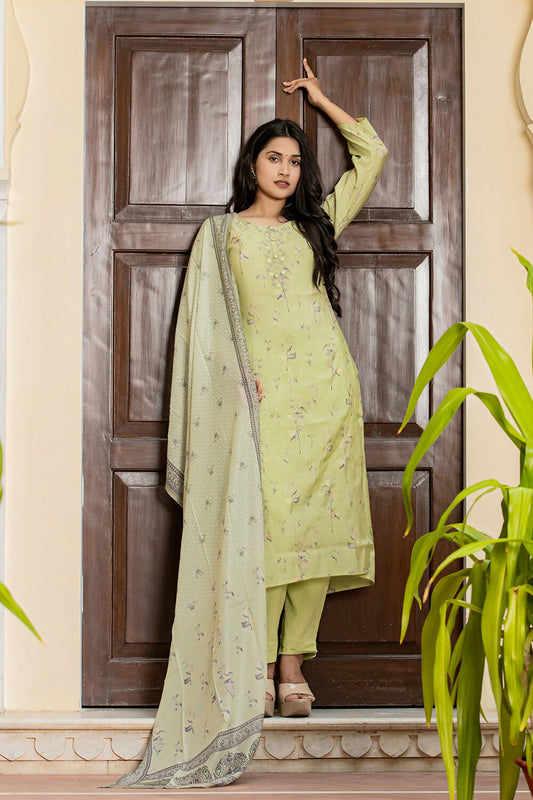 Kaajh Women's Green Printed Modal Silk Suit Set