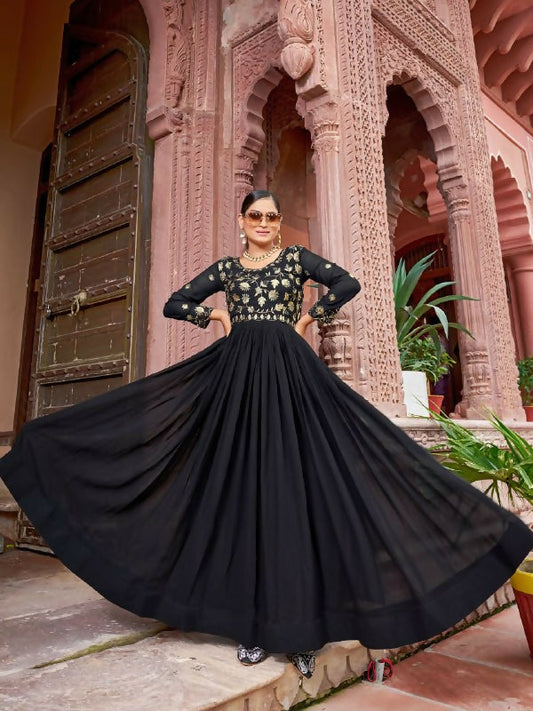Joban Fashion Black Readymade Dress With Sequins embroidery Work