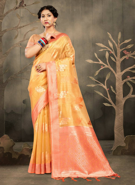 Mustard Cotton Zari Woven Design Saree with Unstitched Blouse Piece - Aachal