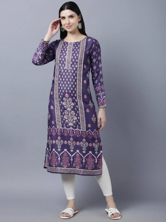 Myshka Women Purple Ethnic Motifs Printed Kurta