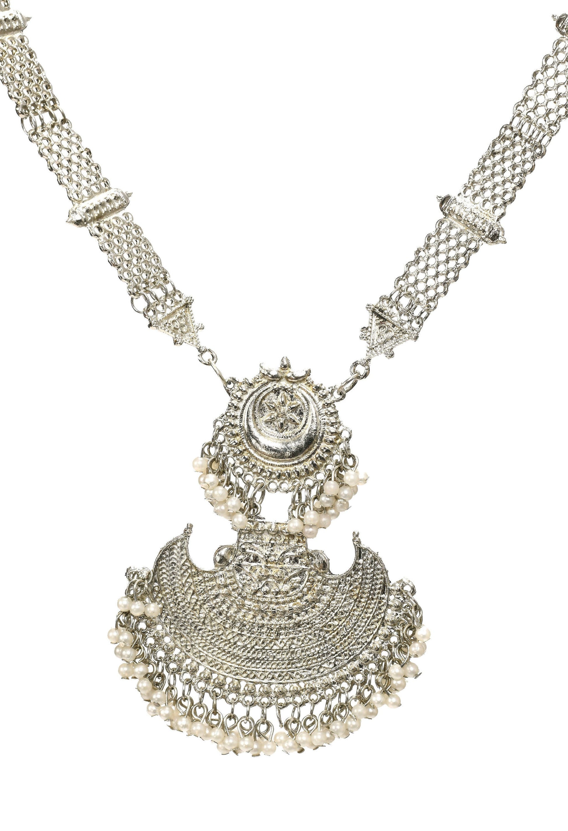 Mominos Fashion Johar Kamal Silver-Plated Brass Finish Rani Haar Statement Necklace For Women - Grab2buy