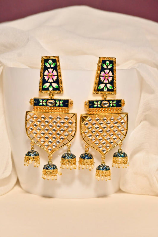 Blue Traditional Gold-Polished Meenakari Jhumka Jhumki Earrings Indian Jewellery For Women Girls By House of Ree | Grab2Buy