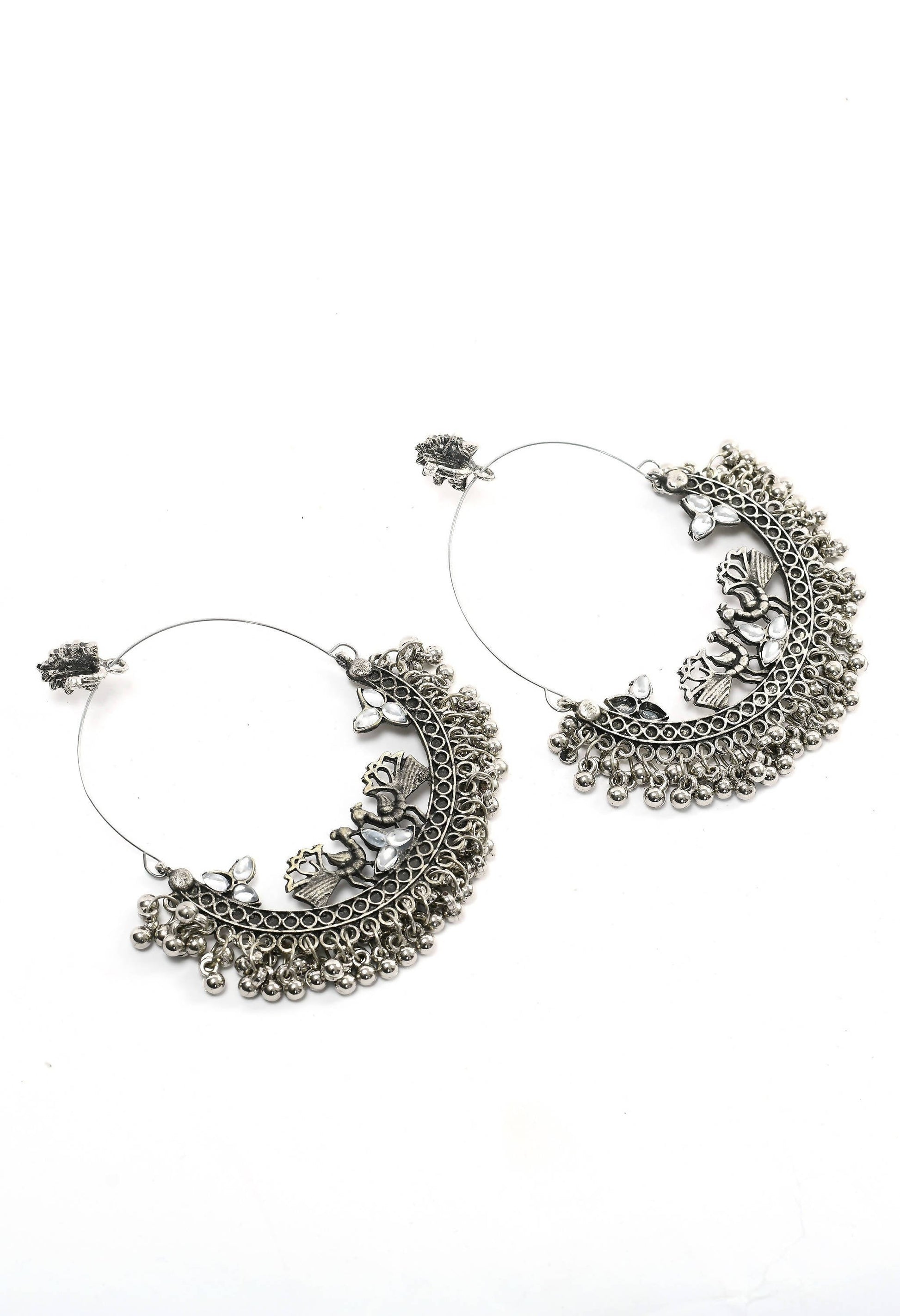 Mominos Fashion Johar Kamal Silver Peacock Design Chandbali Earrings - Grab2buy