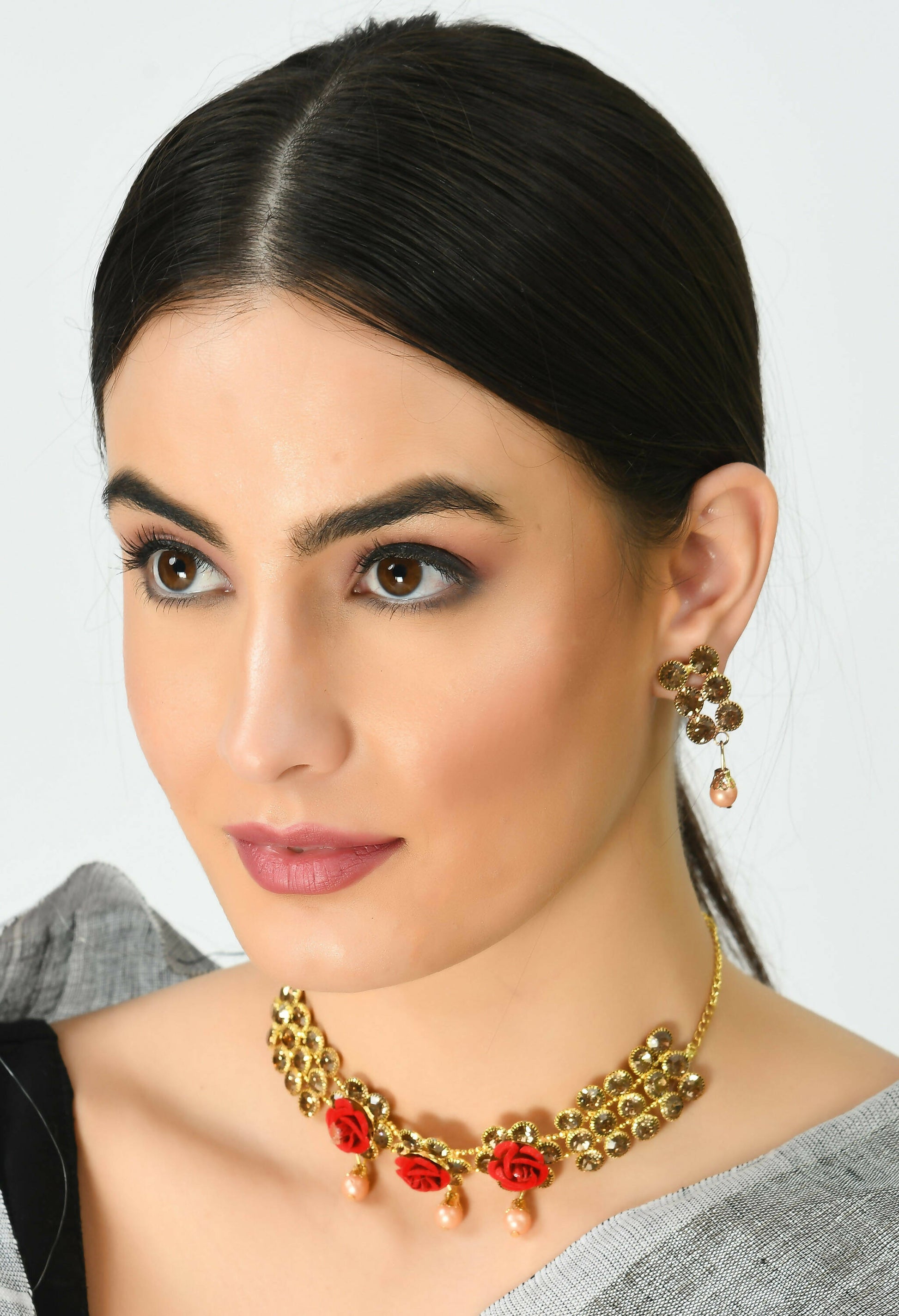 Mominos Fashion Johar Kamal Gold-Plated Brass Finish Stone/Pearls Choker For Women (Golden) - Grab2buy