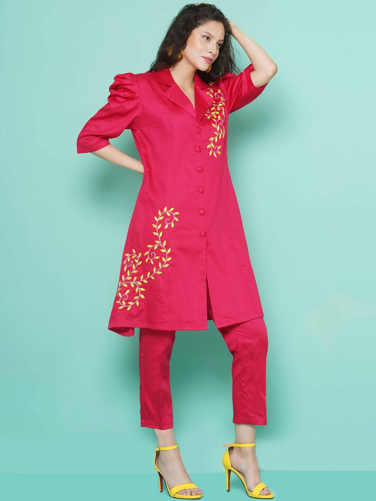 Women Republic Pink Cotton Silk Embroidered and Embellished Coord Set - Grab2buy