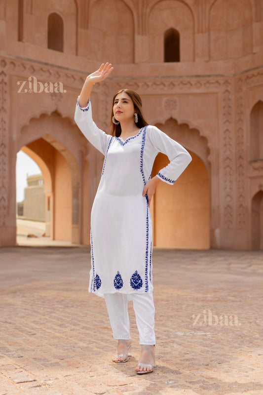 Zibaa Rayon White Chikankari Kurti | Grab2Buy