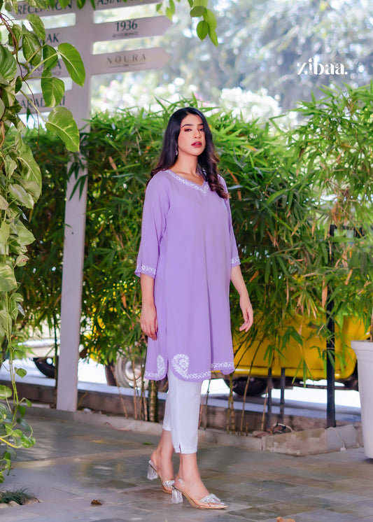 Zibaa Lavender Luxury Rayon Chikankari Kurta | Grab2Buy