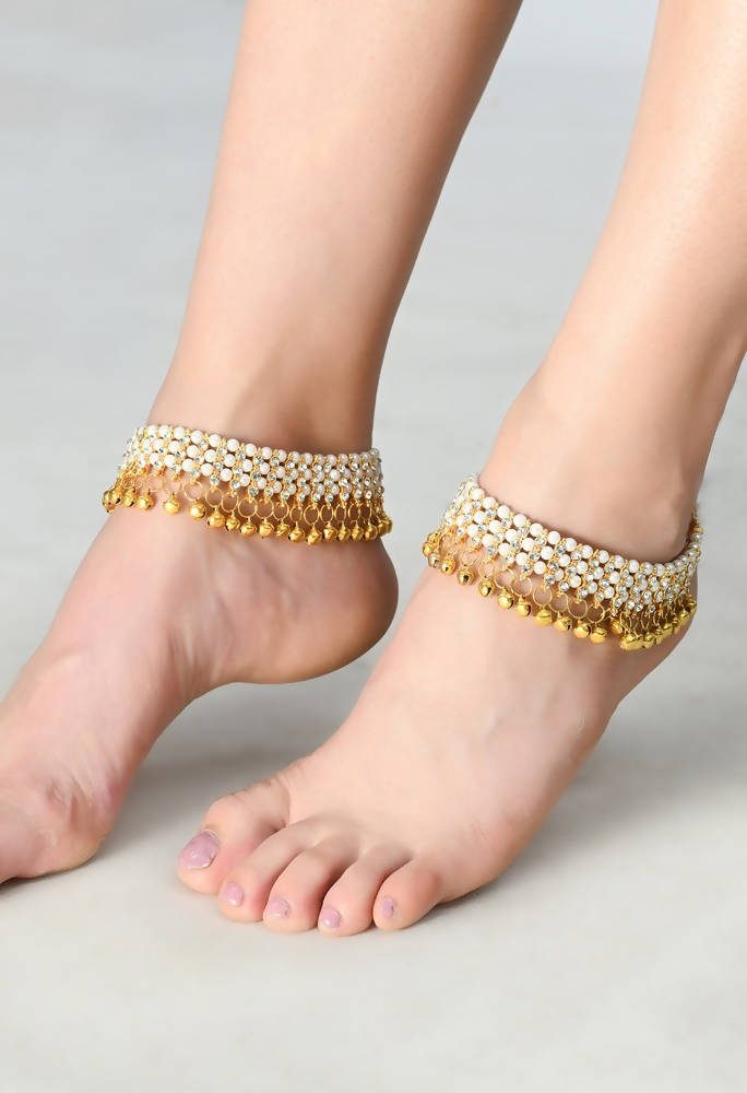 Mominos Fashion Kamal Johar Gold-Plated Pearls Anklets