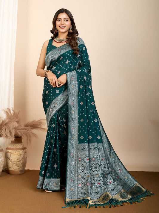 Rama Soft Silk Woven Meenakari Designer Saree - Vedanti
