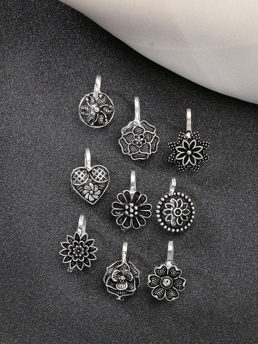 NVR Women's Set of 9 Silver-Plated German Silver Nose Pins