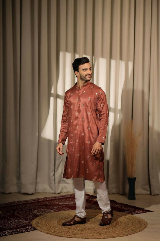 Brown Viscose Designer Embroidery Work Kurta Set - Mahotsav