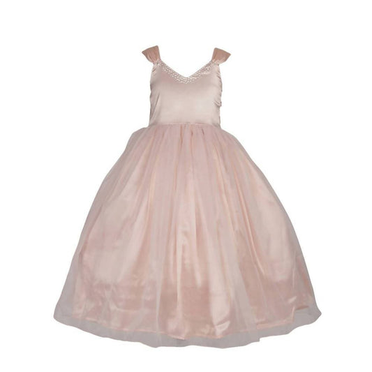 Asmaani Baby Girl's Pink Color Satin Maxi Full Length Dress (AS-DRESS-22029)
