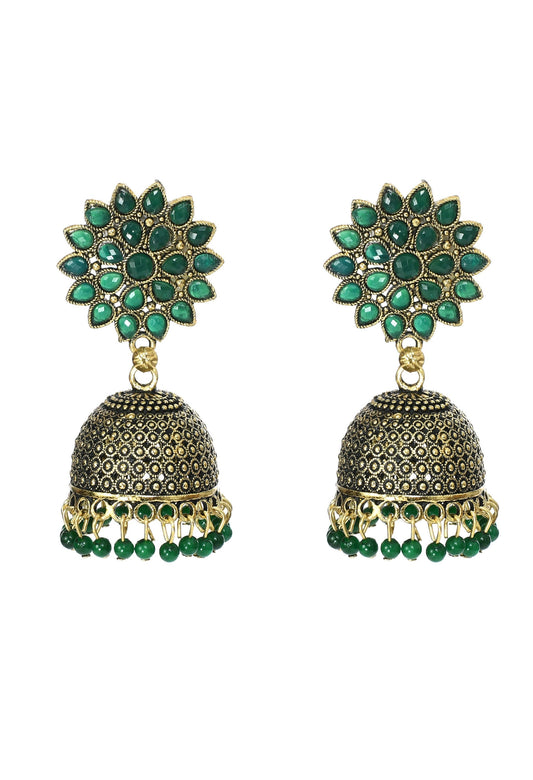 Mominos Fashion Johar Kamal Beautiful Kundan Work Jhumka With Green Beads - Distacart